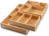 Bamboe lade-organizer met uitneembare scheidingswanden, 10-delige bureau-organizer, innovatief opbergsysteem voor kantoor, keuken en badkamer, dubbelpak (27 x 45,5 x 5,5 cm)