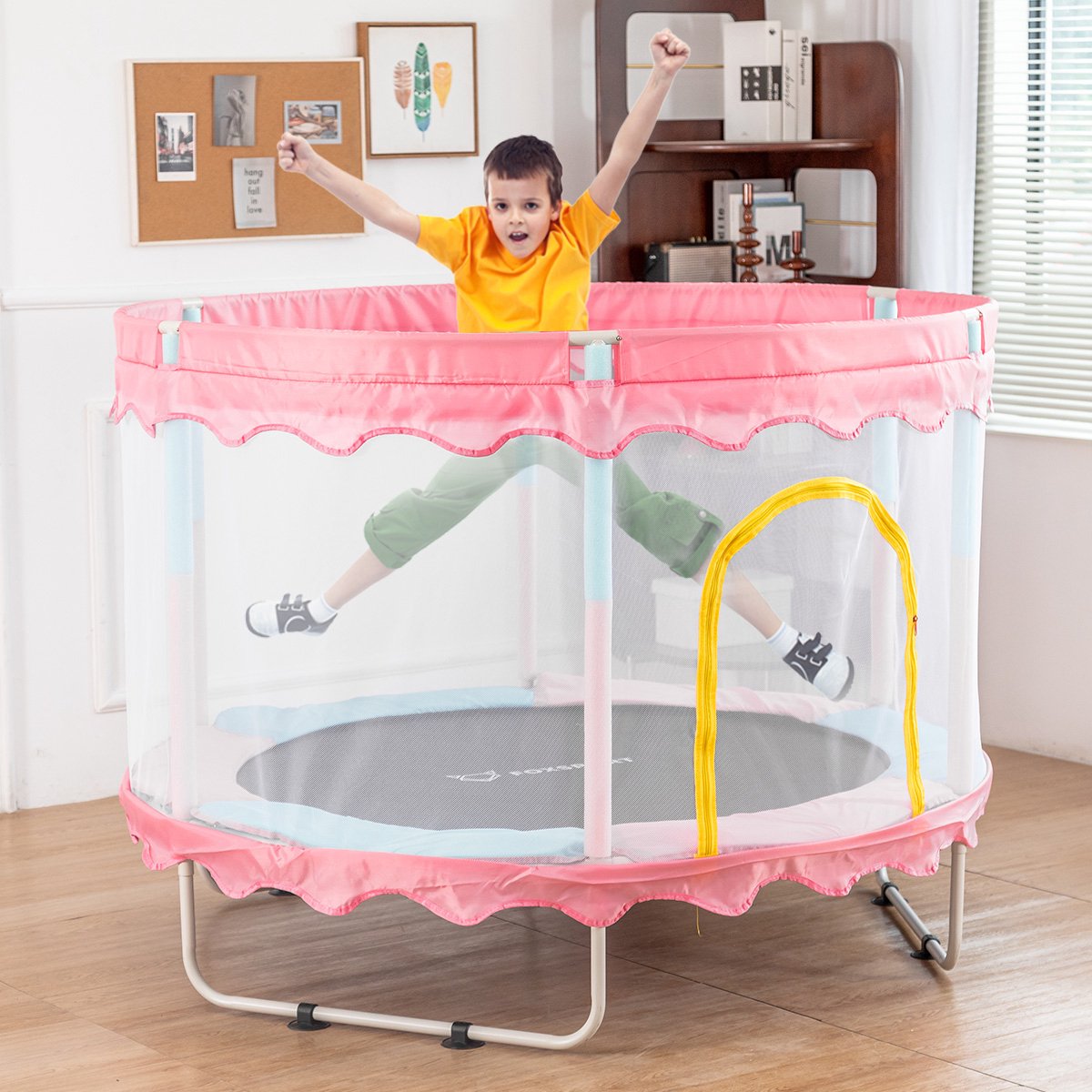 FOXSPORT Kinder Trampoline - Trampoline met Elastieken - Outdoor - Buitenspeelgoed - Trampoline met veiligheidsnet - 110 cm Veiligheidsnet - 150 cm - Roze — afbeelding 3