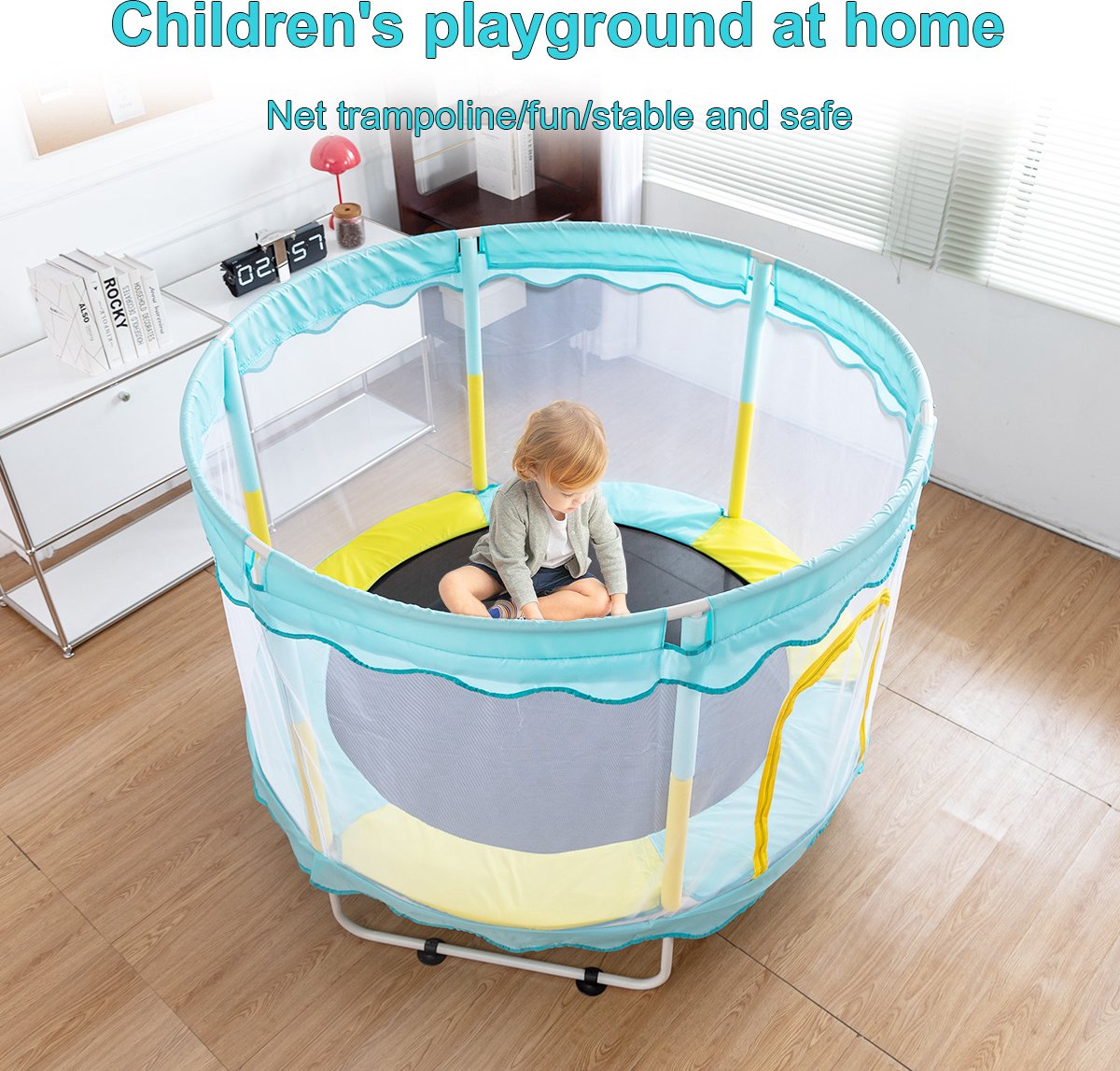 FOXSPORT Kinder Trampoline - Trampoline met Elastieken - Outdoor - Buitenspeelgoed - Trampoline met veiligheidsnet - 110 cm Veiligheidsnet - 150 cm - Blauw — afbeelding 3