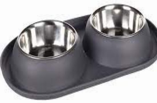 Flamingo Grafa Duo Dinner - Eet- En Drinkpot Honden;katten - Eetpot Duo Dinner Grafa Donkergrijs Dia 11,5cm 2x220ml - 1st - 139211 - 1st