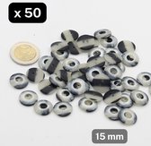 50 Stuks POLYESTER KNOPEN, Maat 15MM, 2 Gaatjes, Kleur GRIJS