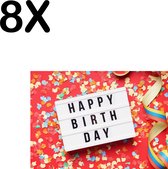 BWK Textiele Placemat - Happy Birthday met Confetti en Slingers - Set van 8 Placemats - 35x25 cm - Polyester Stof - Afneembaar