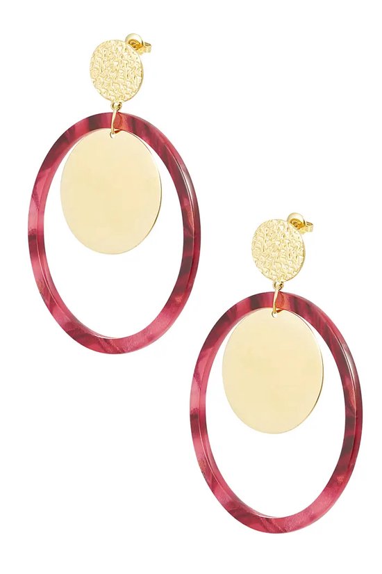 Oorbellen cirkels met print - goud en rood