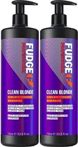 Fudge Clean Blonde zilvershampoo met pomp - 2x1000 ml