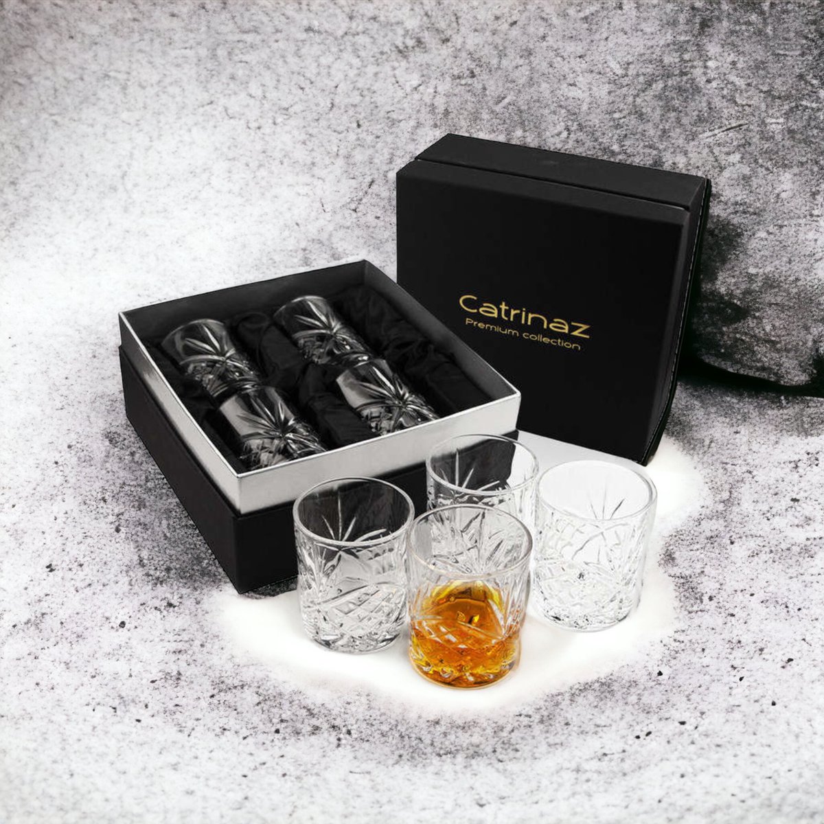 Catrinaz® - Premium whiskey glazen - Whiskey set - Hoogwaardig loodvrij glas - 35 cl - 4 st - Luxe geschenkdoos - Cadeau voor man - Uniek cadeau + E-BOOK