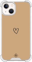 Casimoda® hoesje - Geschikt voor iPhone 13 - Hart Bruin - Shockproof case - Extra sterk - Siliconen/TPU - Bruin/beige, Transparant