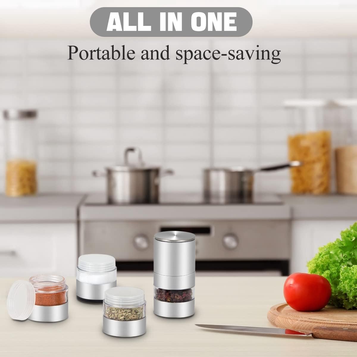 Set De 5 Pots à Épices Avec Moulin - Nizirioo Mini Pots Inox Pour Pique-nique Et BBQ