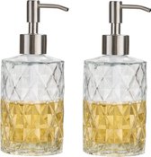 Set van 2 glazen zeepdispensers van 340 ml voor keuken en badkamer, heldere glazen dispenser met 304 roestvrijstalen pomp, voor afwasmiddel, etherische olie, vloeibare zeep (transparant)