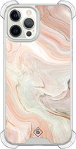 Casimoda® hoesje - Geschikt voor iPhone 12 Pro - Marmer Waves - Shockproof case - Extra sterk - Siliconen/TPU - Bruin/beige, Transparant