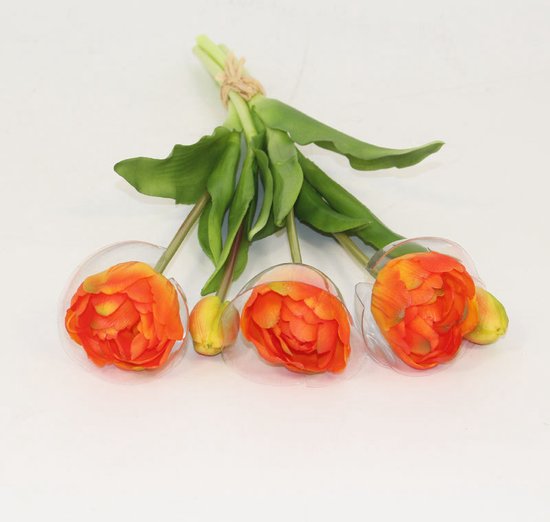 Luxe Real Touch Tulips - Orange - Dubbele Tulpen - Franse Tulp - Real Touch Tulpen - Oranje - Tulpen - Kunstbloemen - Kunst Tulpen - Kunst Boeket - Tulp - 40 CM - Zijden Bloemen - Latex Bloem - Bruiloft - Voorjaar - Lente