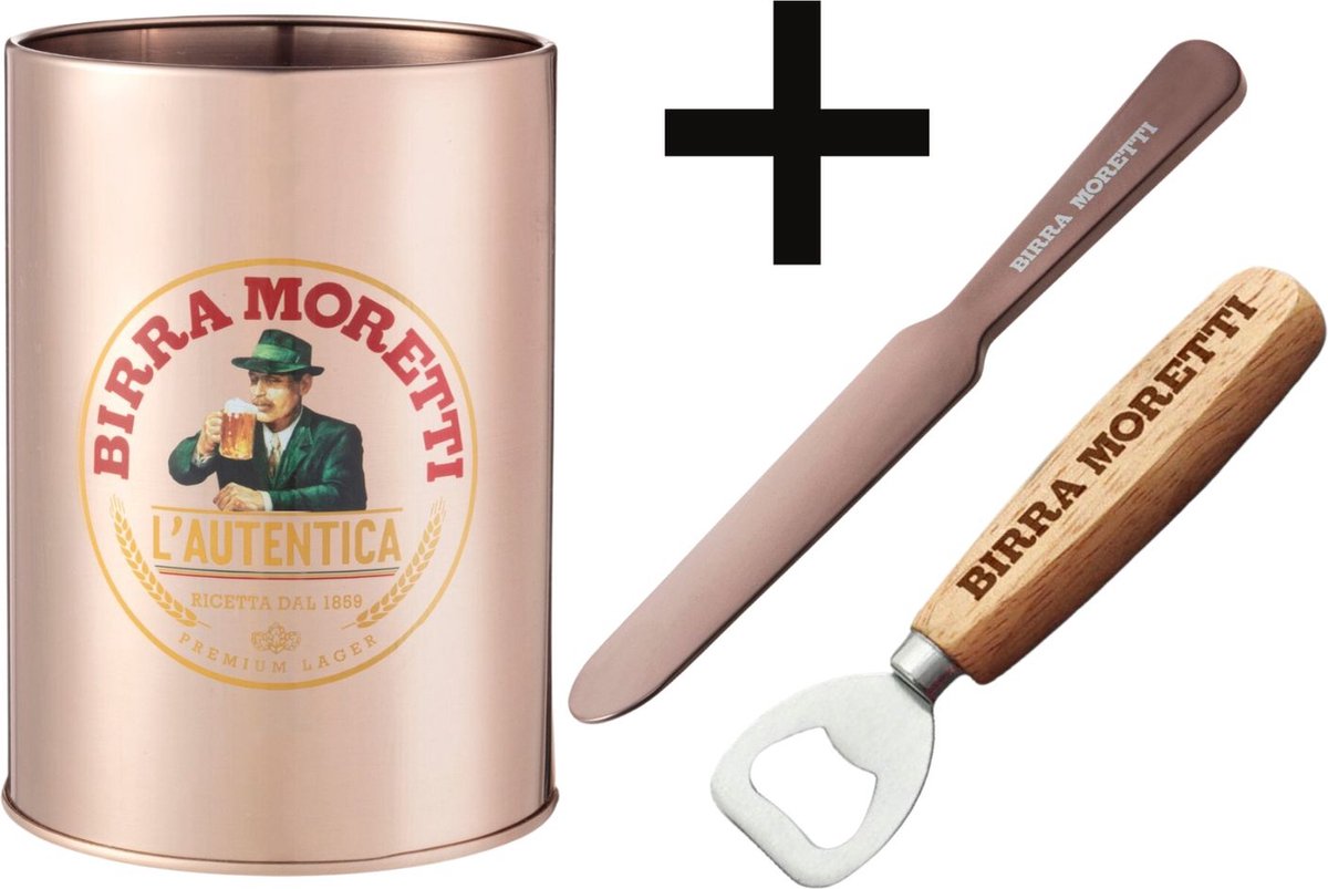 Birra Moretti bar pakket 1x afschuimhouder 1x afschuimer 1x opener (mancave)