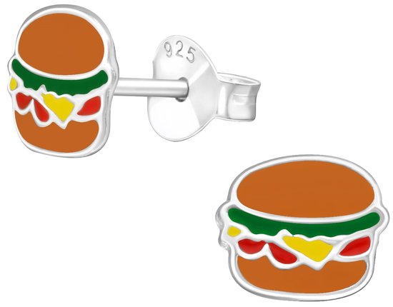 Joy|S - Zilveren hamburger oorbellen - 8 x 6 mm - kinderoorbellen