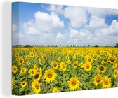 Canvas Schilderij Zonnebloemen - Bloemen - Wolken - Natuur - Geel - Landschap - 120x80 cm - Wanddecoratie