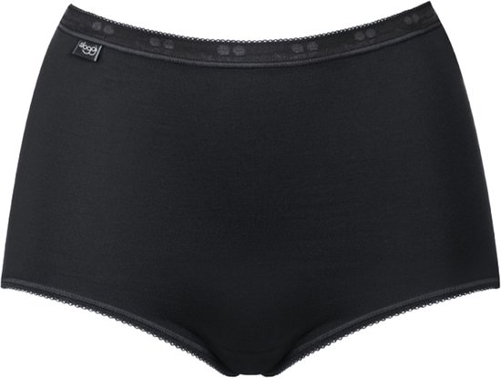 Zwarte slip met decoratieve kanten rand aan taille en beenopeningen.