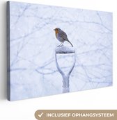 Canvas Schilderij Roodborst - Winter - Tuin - 90x60 cm - Wanddecoratie