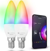Lideka - LED Lamp E14 2x - RGBW - LED Lampen met App - Smart LED Verlichting - Dimbaar - Google en Alexa - 6W - 600 Lumen - 2700K - 6500K