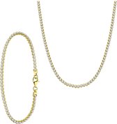 Lucardi Dames Zilveren goldplated set ketting en armband zirkonia - Cadeau Set - 925 Zilver - Goudkleurig