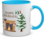 Akyol - kerst mok happy holidays koffiemok - theemok - blauw - Kerstmis - kerst beker - winter mok - kerst mokken - christmas mug - kerst cadeau - 350 ML inhoud