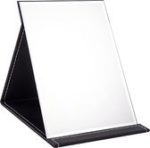 25 x 18 cm draagbare opvouwbare spiegel, super HD compacte make-upspiegel, reisspiegel van zwart PU-leer, vrijstaande make-upspiegel, opvouwbare tafelspiegel
