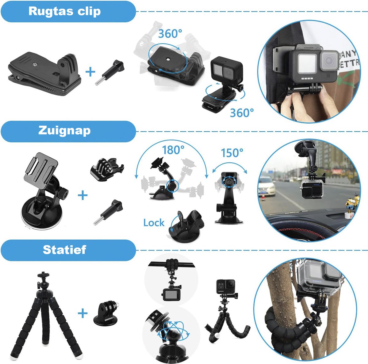 MY PROTECT - Ensemble d'accessoires pour GoPro Hero 12/11/10/9/8/7/6/5/4 -  Set