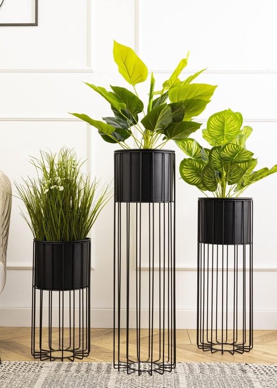 HowHomely Bloemenstandaard, metaal, zwart, 100 cm hoog, solide en robuuste metalen bloemenkruk, plantenstandaard voor decoratie in woonkamer, slaapkamer of kantoor