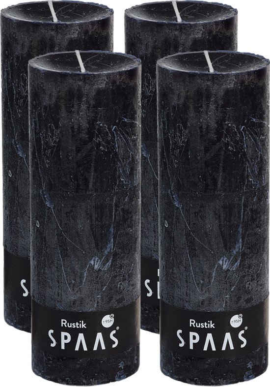 SPAAS Kaarsen - Rustieke kaarsen 68/190 mm - Stompkaars - 95 branduren - Zwart - 4 stuks - Voordeelverpakking