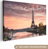 Canvas Schilderij Parijs - Eiffeltoren - Brug - 120x80 cm - Wanddecoratie
