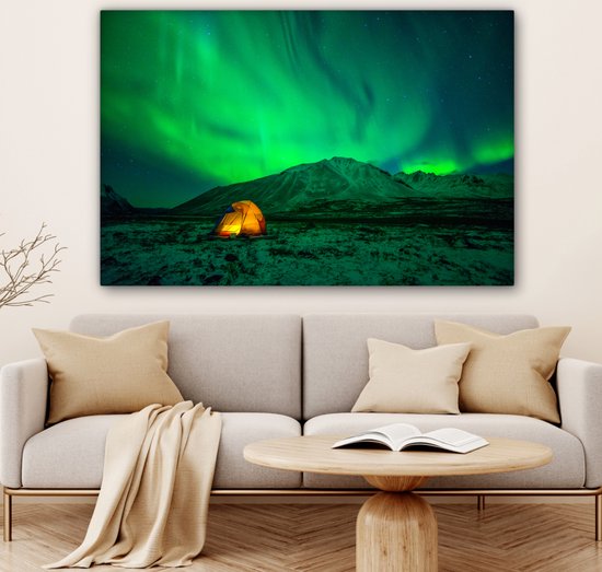 Camping sous les aurores boréales Toile 120x80 cm - Tirage photo sur toile (Décoration murale salon / chambre)