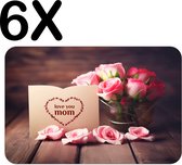 BWK Luxe Placemat - I Love Mom - Moederdag - Rozen - Set van 6 Placemats - 45x30 cm - 2 mm dik Vinyl - Anti Slip - Afneembaar