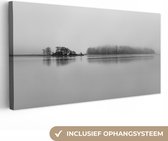 Canvas Schilderij Meer zwart-wit foto - 80x40 cm - Wanddecoratie