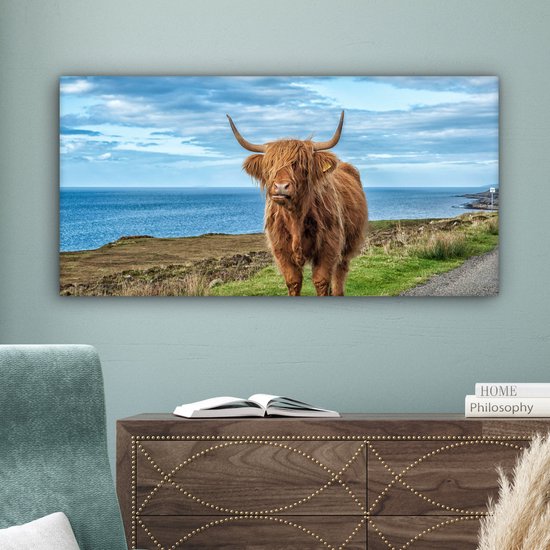 Tableau sur Toile Scottish Highlander - Nuages - Paysage - 80x40 cm - Décoration murale