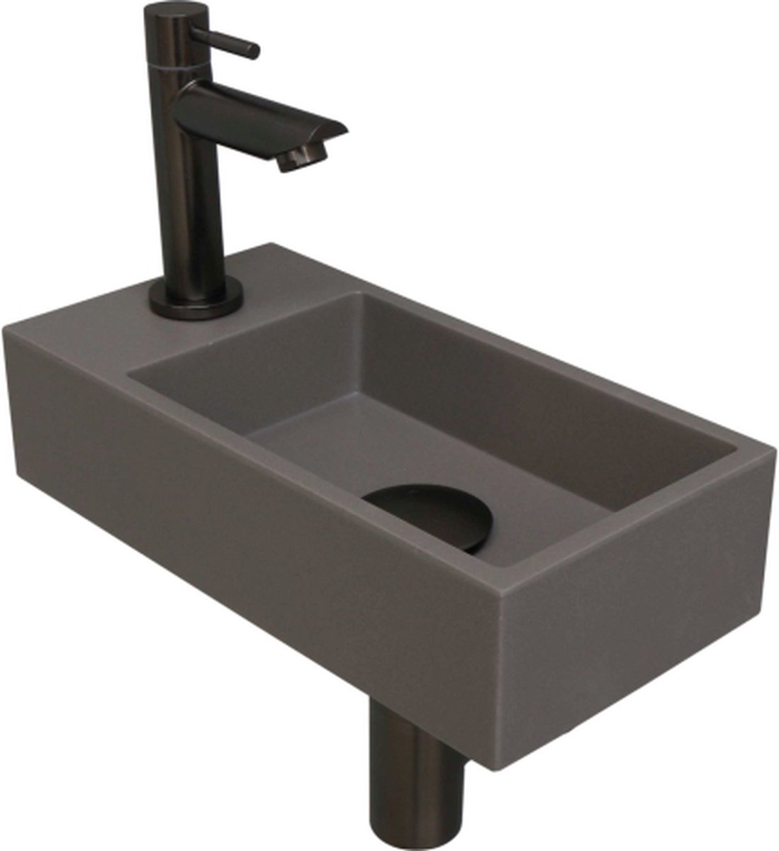 INK® Versus fonteinpack inclusief quartz fontein met afzetplateau links, fonteinkraan, designsifon, designplug en montageset 36x9x18 cm, quartz beton