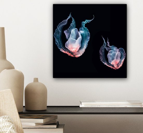 Tableau sur toile Méduse - Animaux aquatiques - Zwart - 20x20 cm - Décoration murale
