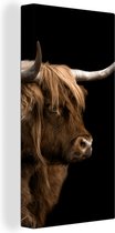 Schotse hooglander - Koe - Zwart - Canvas - 40x80 cm - Wanddecoratie