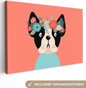 Tableau sur toile Chien - Fleurs - Kroon - 180x120 cm - Décoration murale XXL
