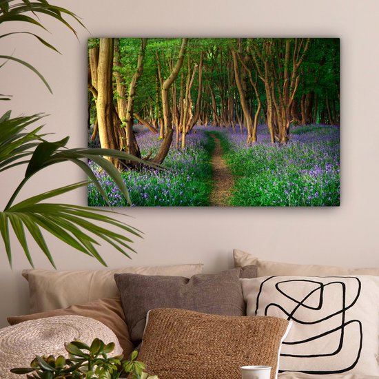 Peintures sur toile - Forêt - Chemin - Fleurs - 150x100 cm - Décoration murale