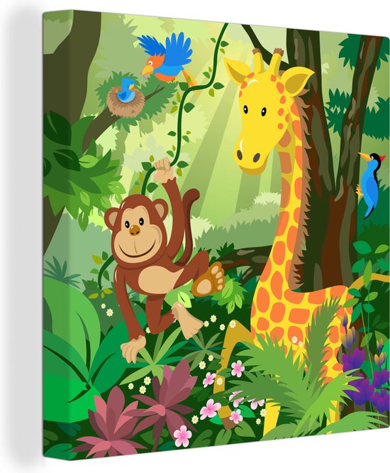Canvas Schilderij Tropisch - Landschap - Jungle dieren - Meiden - Jongetjes - Baby - Kids - 20x20 cm - Wanddecoratie