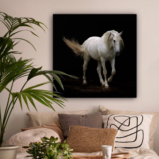 Cheval Wit devant une toile fond noir 2cm 90x90 cm - impression photo sur toile peinture Décoration murale salon / chambre à coucher) / Animaux sauvages Peintures Toile