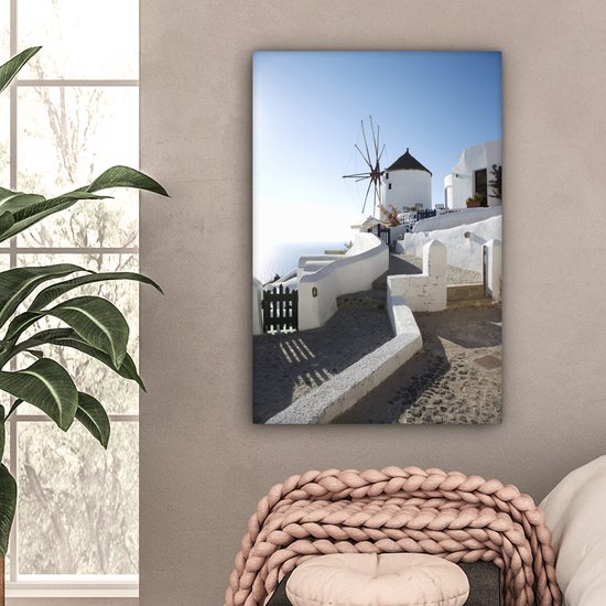 Moulin à vent à Santorin en Grèce Toile 40x60 cm - Tirage photo sur toile (Décoration murale salon / chambre) / Villes européennes Peintures sur toile