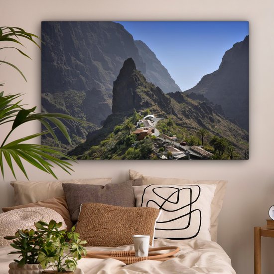 Une vue du village de montagne et des montagnes Tenerife Espagne 120x80 cm - Tirage photo sur toile (Décoration murale salon / chambre)