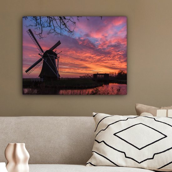 Moulin à vent pendant un lever de soleil toile 2cm 40x30 cm - petit - Tirage photo sur toile (Décoration murale salon / chambre)