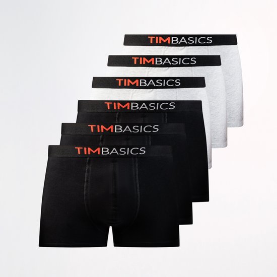 TimBasics - Lot de 6 boxers pour hommes - Zwart et Grijs - Taille M - Sous-vêtements pour hommes