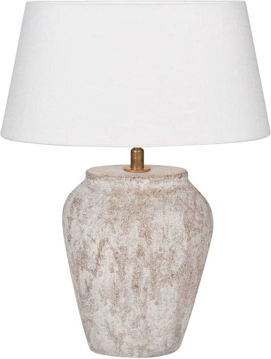 Ovale tafellamp keramiek met kap Mini Chilton | 1 lichts | beige / creme | keramiek / stof | Ø 25 cm | 44 cm hoog | tafellamp | landelijk / klassiek / sfeervol design