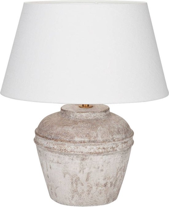 Tafellamp Mini Hampton | 1 lichts | zand / beige / creme | keramiek / stof | Ø 25 cm | 43 cm hoog | landelijk / klassiek / sfeervol design