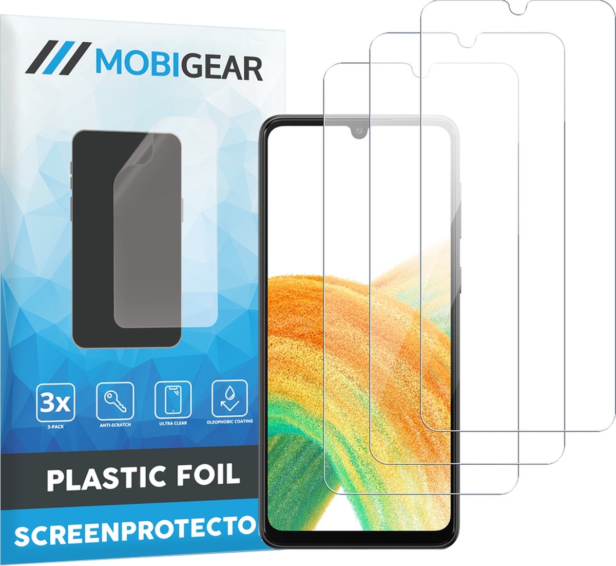 Mobigear Screenprotector geschikt voor Samsung Galaxy A33 | Mobigear Screenprotector Folie - Case Friendly (3-Pack)