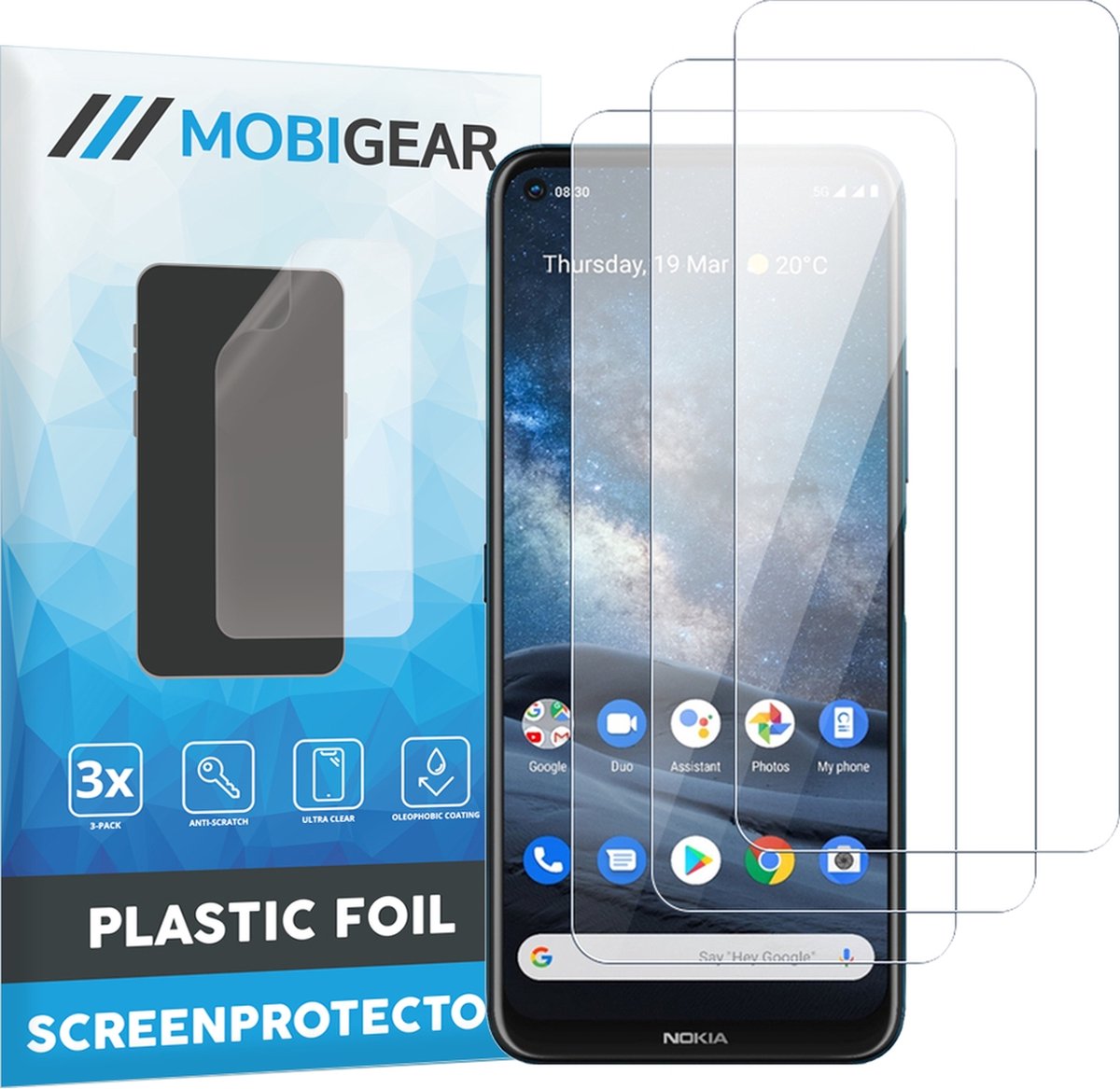 Mobigear Screenprotector geschikt voor Nokia 8.3 | Mobigear Screenprotector Folie - Case Friendly (3-Pack)