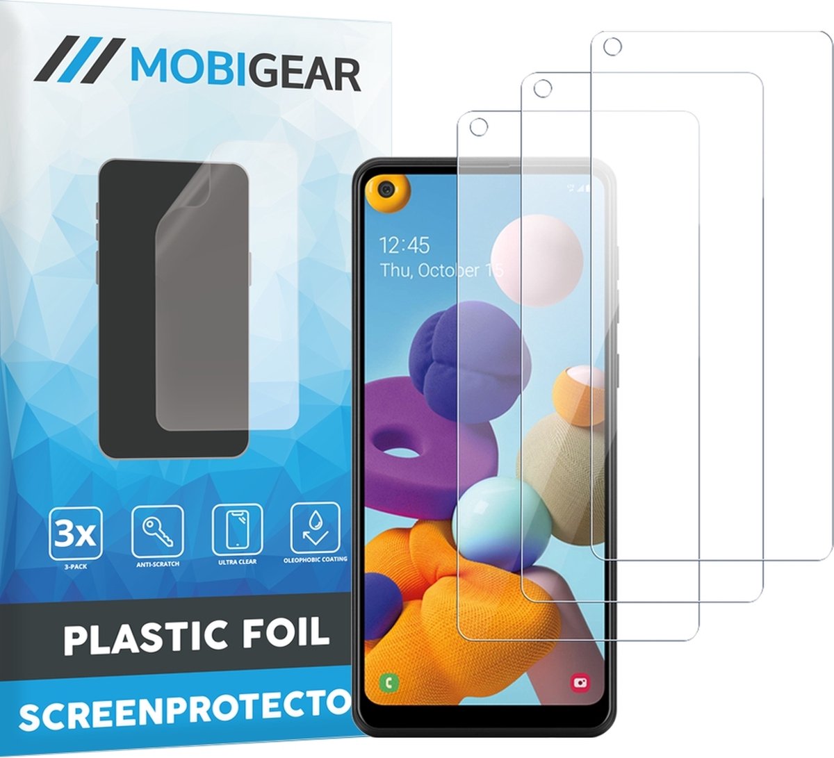 Mobigear Screenprotector geschikt voor Samsung Galaxy A21 | Mobigear Screenprotector Folie - Case Friendly (3-Pack)