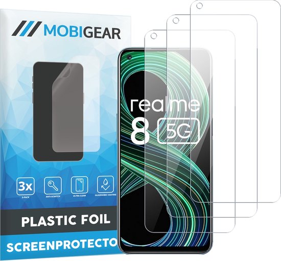 Mobigear Screenprotector geschikt voor Realme 8 5G | Mobigear Screenprotector Folie - Case Friendly (3-Pack)
