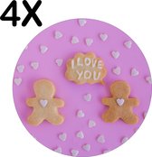 BWK Stevige Ronde Placemat - I Love You Koekjes met Roze Achtergrond - Set van 4 Placemats - 40x40 cm - 1 mm dik Polystyreen - Afneembaar