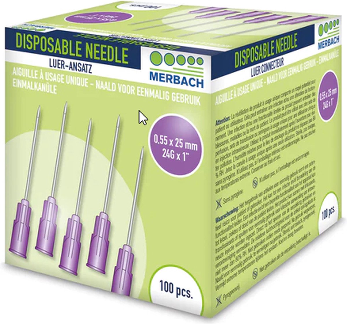 Goedkoopste Merbach Injectienaalden 24 G x 1 - 25mm paars 100 stuks
